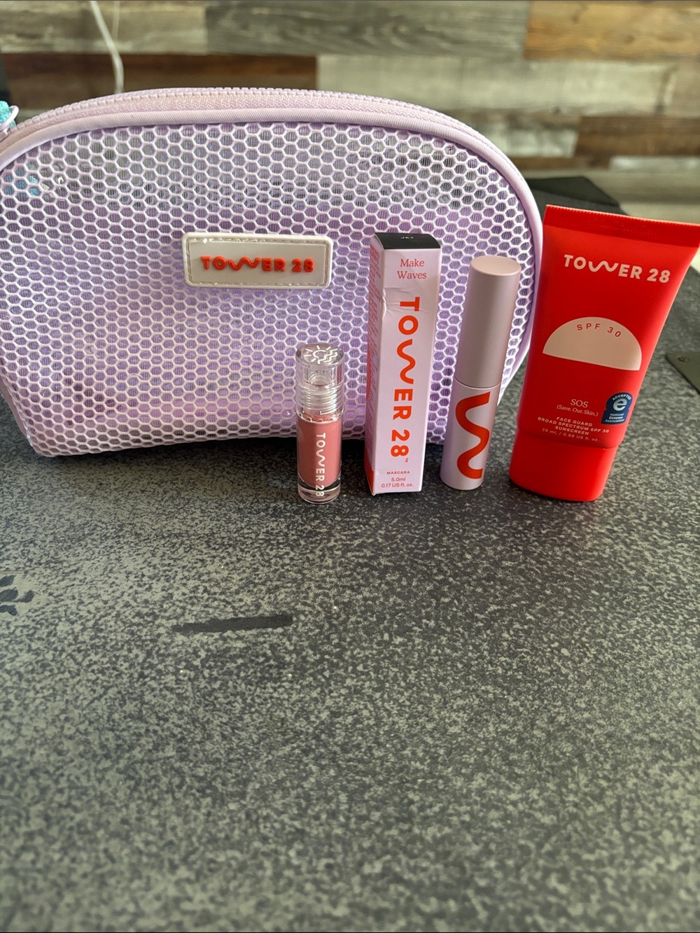 Tower 28 Pink Travel Makeup Set with Lip Gloss, Mascara & SPF